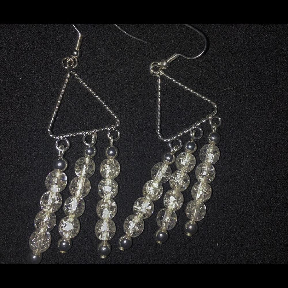 handmade clear triangle dangle earrings